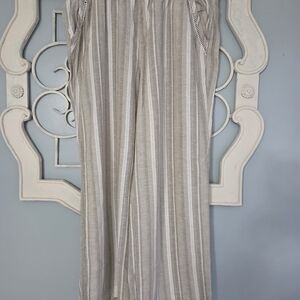 Briggs New York Beige and White Striped Wide-Leg Pants